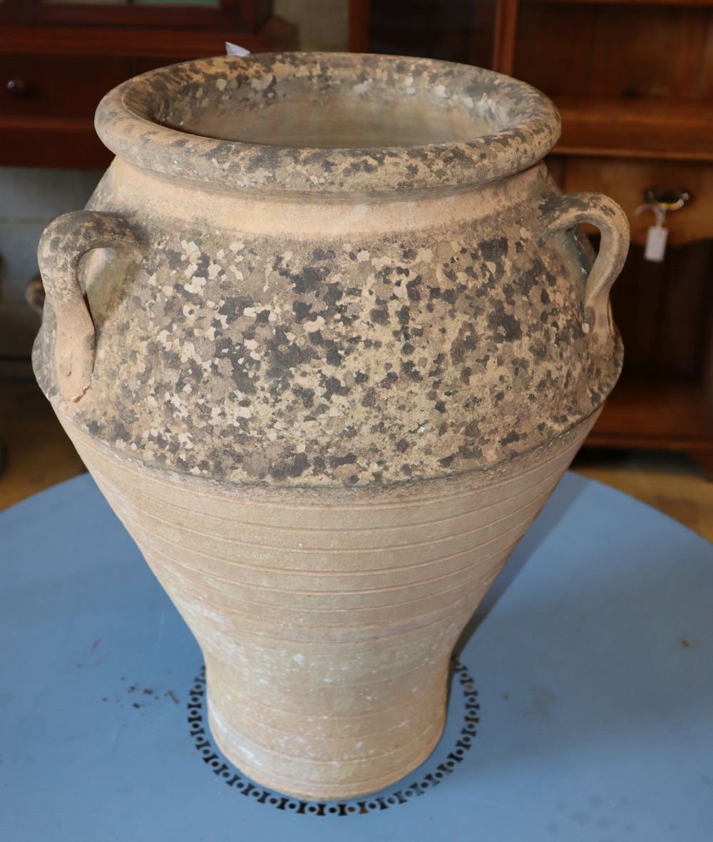 A Greek terracotta garden urn, bears impress mark VARIAKI, H.55cm